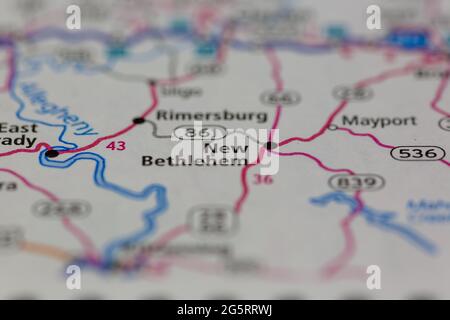 New Bethlehem Pennsylvania USA montré sur une carte de géographie ou une carte routière Banque D'Images