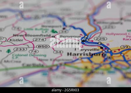 Duncannon Pennsylvania USA montré sur une carte de géographie ou une carte routière Banque D'Images