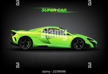 Design réaliste de voiture vert super coupé, voiture de luxe supercar, vecteur Illustration de Vecteur