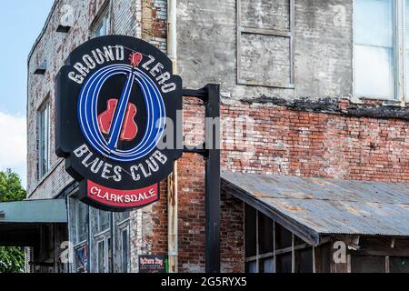 Ground Zero Blues Club à Clarksdale, Mississippi, co-détenue par l'acteur Morgan Freeman, Clarksdale serait le Ground Zero pour le blues. Banque D'Images