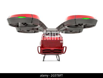 drone taxi sur fond blanc vue arrière, illustration 3d Banque D'Images