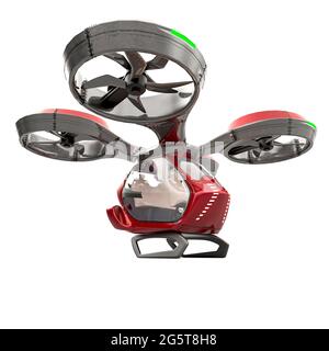 drone taxi sur fond blanc, illustration 3d Banque D'Images