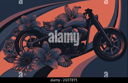 illustration vectorielle de moto avec fleur Illustration de Vecteur