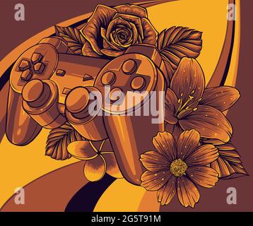 manette de jeu avec une fleur pour le vecteur de jeu Illustration de Vecteur