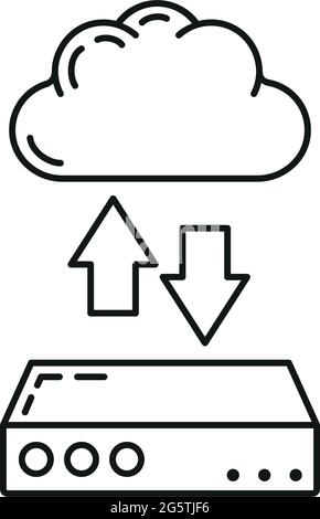 Icône de nuage d'échange de données, protéger le stockage d'informations à distance, base de données informatique contour de l'information vecteur plat, isolé sur blanc. C Illustration de Vecteur
