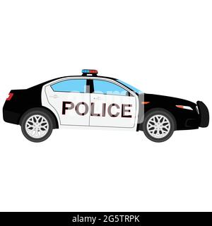 Vector illustration. Voiture de police Vue de côté isolé sur fond blanc. Transport Police Illustration de Vecteur