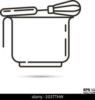 Battez l'icône représentant une ligne vectorielle du bol mélangeur. Symbole de contour des ustensiles de cuisson. Illustration de Vecteur