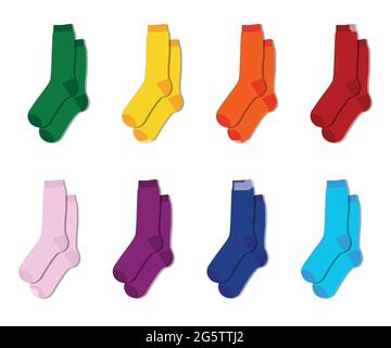 Chaussettes arc-en-ciel colorés pour les enfants. Collection de chaussures enfants. Variété d'étoffes de chaussettes et collants. Vêtements pour enfants et vêtements. La mode pour enfants. Illustration de Vecteur