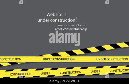 Sous construction page de site Web avec des bordures rayées noir et jaune illustration vectorielle. Bande de bordure, bannière d'avertissement Illustration de Vecteur