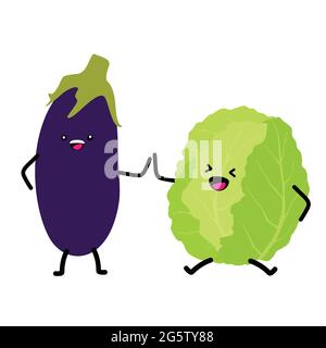 Légumes pour enfants. Personnages de légumes mignons, dessin animé sain kawaii. Vecteur, isolé sur fond blanc Illustration de Vecteur