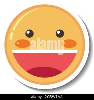 Un modèle d'autocollant avec une illustration isolée émotiji du visage du sourire Illustration de Vecteur