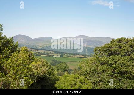 Matin d'été la vallée de Conwy vue depuis les collines au-dessus du village d'Eglwysbach Conwy Snowdonia Nord du pays de Galles Banque D'Images