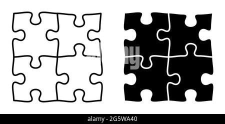 Icône linéaire. Des pièces de puzzle sont reliées entre elles. Travail d'équipe. Combiner les efforts. Jouet puzzle pour le développement des enfants. Vecteur noir et blanc simple Illustration de Vecteur