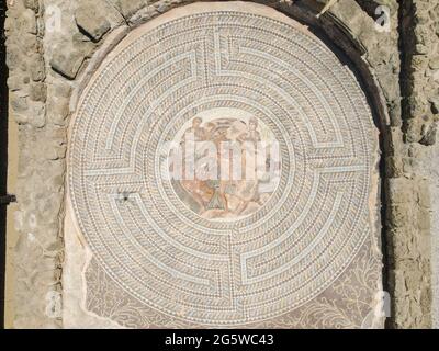 Les mosaïques romaines à la maison d'Orpheus au parc archéologique de Kato Paphos dans la ville de Paphos, à Chypre Banque D'Images