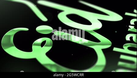 Image du texte eid mubarak avec croissant de lune et mosquée en vert sur fond noir Banque D'Images