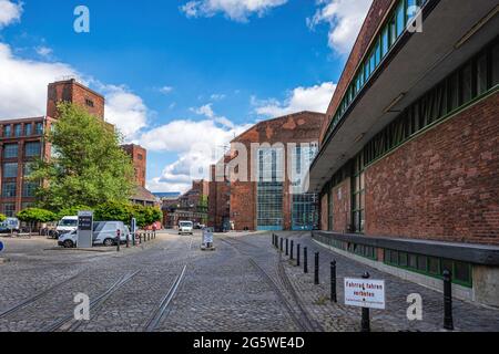 Berlin Mitte, Amperium am Humboldthain. GSG Real Estate Company loue une propriété commerciale dans l'ancienne usine AEG Bâtiment en brique classé historique . Banque D'Images
