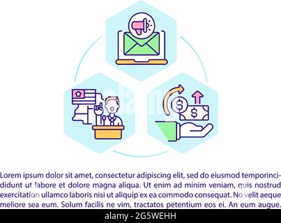 Icônes de la ligne de concept de la société de collecte de fonds avec texte Illustration de Vecteur