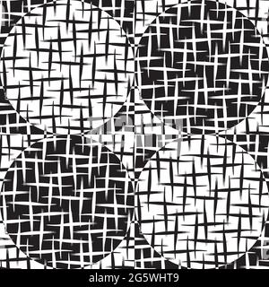 Texture de motif vectoriel sans couture avec traits de pinceau noirs et blancs. Papier peint moderne et simple avec cercles. Illustration de Vecteur