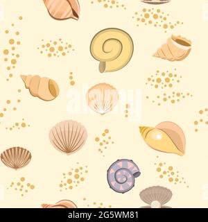 Coquillages sur le sable. Fond du réservoir ou plage. Océan de mer. Sans couture. Illustration de style dessin animé. Conception plate. Art vectoriel Illustration de Vecteur
