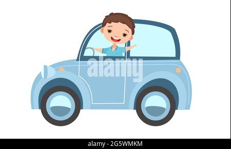 Voiture pour enfants. Les enfants se promoncent dans une voiture rétro bleue. Véhicule jouet. Avec un moteur. Mignon auto passager. Isolé sur fond blanc. Vecteur Illustration de Vecteur