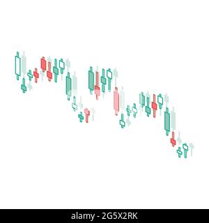 Bougies isométriques japonaises isolées sur blanc. Illustration vectorielle. Graphiques financiers. Changements des cours des cours des cours boursiers. Illustration de Vecteur