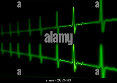 Illustration 3D de la ligne verte du battement de cœur de l'impulsion ECG ou EKG. Banque D'Images