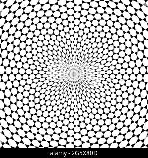 Fond en spirale avec motif étoile de David. Hexagones blancs entourés de triangles noirs, développés en spirale du centre vers l'extérieur. Banque D'Images