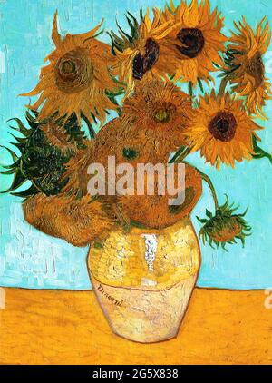 Vase avec douze tournesols par Vincent Van Gogh 1889. Les collections de peinture d'État bavarois à Munich, Allemagne Banque D'Images