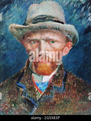 Autoportrait avec chapeau en feutre par Vincent Van Gogh, 1887. Stedelijk Museum Amsterdam, pays-Bas Banque D'Images