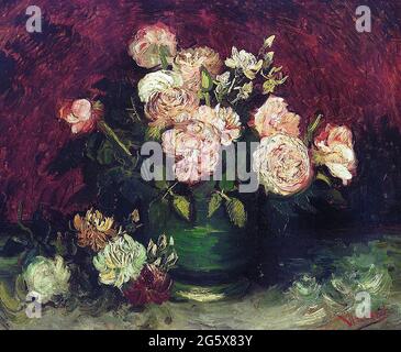 Vase avec pivoines et roses par Vincent Van Gogh 1886. Musée Kroller-Muller à Otterlo, pays-Bas Banque D'Images