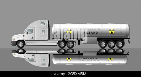 Voiture américaine moderne avec un réservoir pour le transport de déchets radioactifs liquides. Risque de rayonnement. Illustration de Vecteur