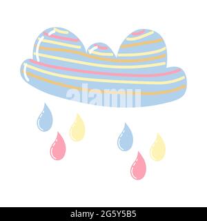 Magnifique icône en forme de doodle avec une bande dessinée colorée sous la pluie et un nuage peint en clair sur fond blanc pour un design décoratif. Imprimé pour enfants. Vecteur Illustration de Vecteur