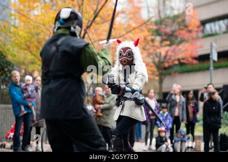 Les artistes au défilé annuel d'Halloween à Vancouver, Canada Banque D'Images