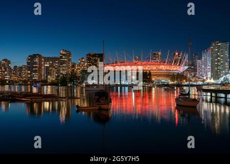 Vue nocturne du stade BC place à Vancouver, Canada Banque D'Images