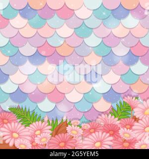 Motif pastel à l'échelle de la sirène avec illustration de nombreuses fleurs Illustration de Vecteur