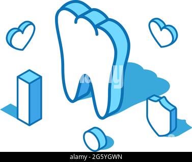 Illustration isométrique avec une ligne bleue pour les dents. Modèle de bannière 3D d'organe interne sain. Illustration de Vecteur