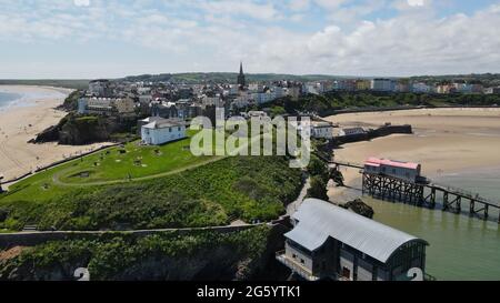 Tenby Seaside ville dans Pembrokeshire, pays de Galles, image aérienne Banque D'Images