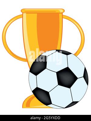 La coupe du prix et le ballon de football sur fond blanc sont isolés Illustration de Vecteur