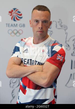 Richard Kilty lors de la séance d'athlétisme organisée pour les Jeux Olympiques de Tokyo 2020 au NEC de Birmingham, Royaume-Uni. Date de la photo: Mardi 29 juin 2021. Banque D'Images