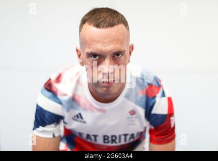 Richard Kilty lors de la séance d'athlétisme organisée pour les Jeux Olympiques de Tokyo 2020 au NEC de Birmingham, Royaume-Uni. Date de la photo: Mardi 29 juin 2021. Banque D'Images