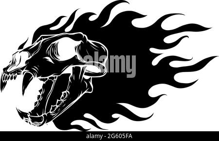 Illustration vectorielle de la silhouette du crâne de tigre avec des flammes Illustration de Vecteur