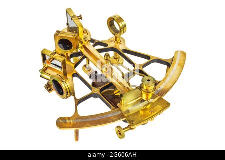 Astrolabe nautique antique avec des lentilles isolées sur un fond blanc Banque D'Images