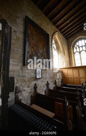 Plaque aux États-Unis Washingtons Lawrence Washington aussi la princesse Diana ou Diana Spencer à l'église de Great Brington Northamptonshire enterrée Banque D'Images