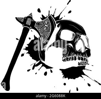 illustration vectorielle de la tête du crâne assassinée par la hache Illustration de Vecteur