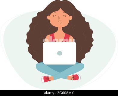 Adorable petite fille avec ordinateur portable Illustration de Vecteur
