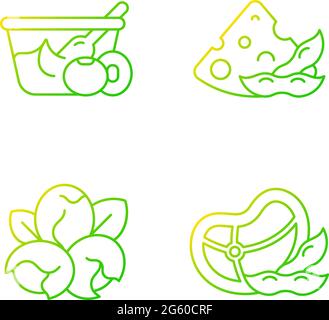 Ensemble d'icônes de vecteur linéaire de gradient pour les ingrédients de soja Illustration de Vecteur