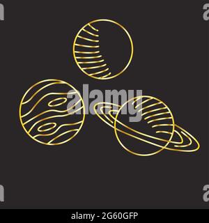 Ensemble planètes icônes linéaires concept d'univers isolé, tendance couleur or Illustration de Vecteur