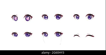 Anime manga expressions yeux ensemble fille. Style de dessin animé japonais Illustration de Vecteur