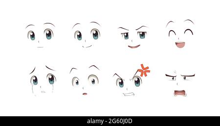 Anime manga expressions yeux ensemble garçon. Style de dessin animé japonais Illustration de Vecteur