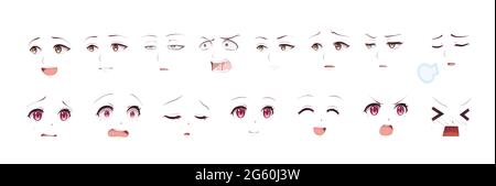 Anime manga expressions yeux ensemble fille. Style de dessin animé japonais Illustration de Vecteur